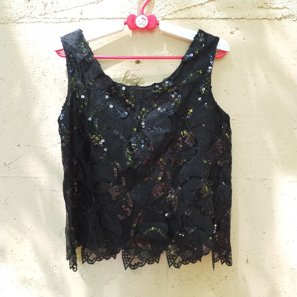 Vintage CLICHY Black Lace Top